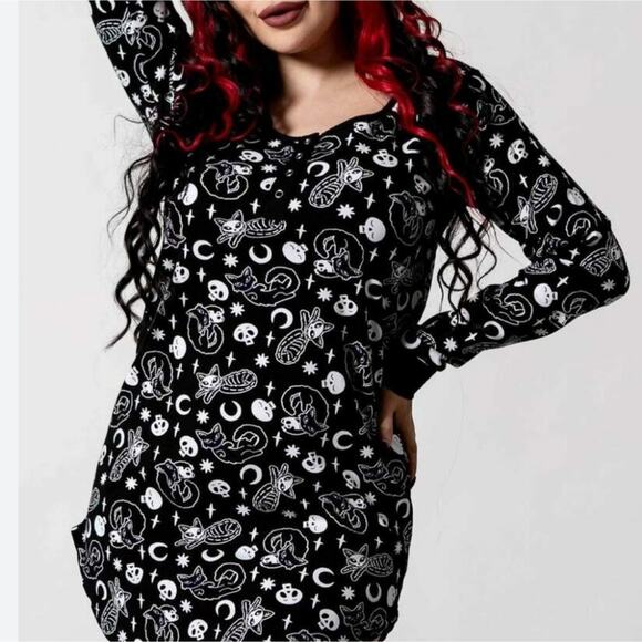 Killstar purr off pajamas top black Gothic size M - Picture 4 of 7